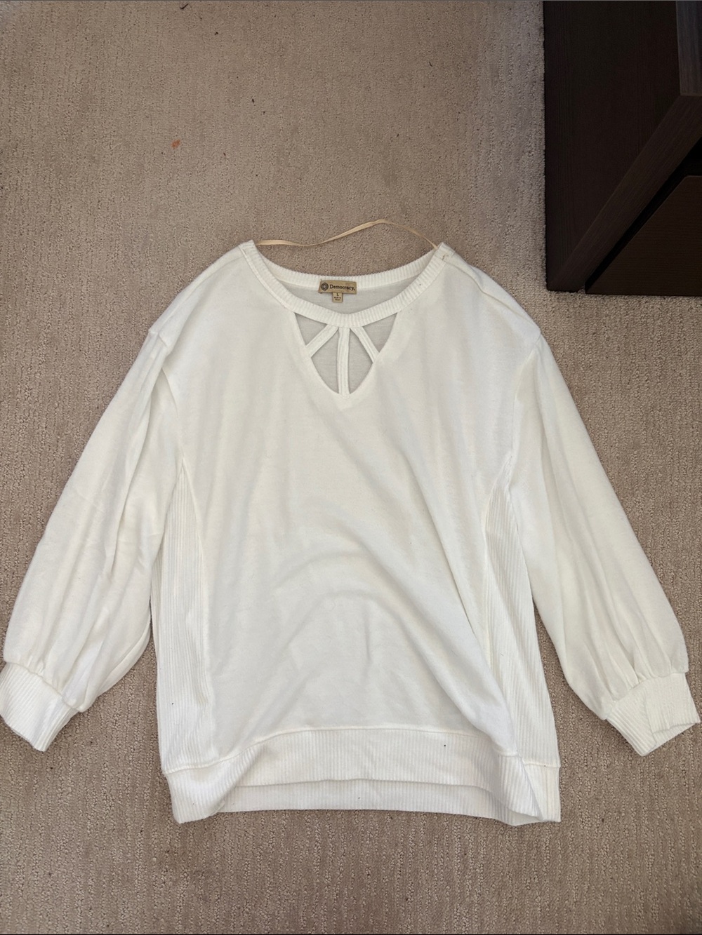 Democracy White Cutout Neck Sweater